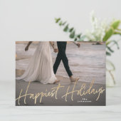 Gold Family Holiday - Kerstfeest Happy Holiday Fot Feestdagenkaart (Staand voorkant)