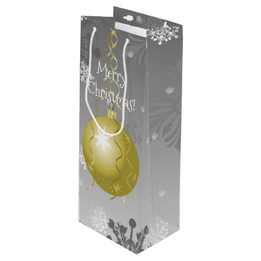Gold Fancy kerstsiertas met cadeau Wijn Cadeautas (Voorkant Gekanteld)
