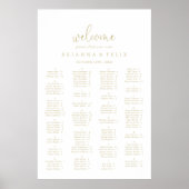 Gold Fancy Love Script Alfabetical Seating Chart Poster (Voorkant)