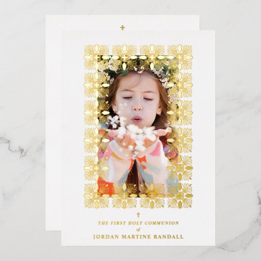 Gold Fancy Ornament Lace Effect Modern Photo Folie Uitnodiging (Voorkant / Achterkant)