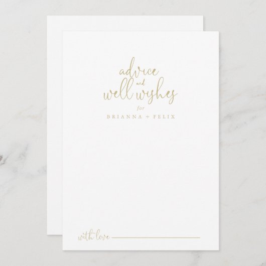 Gold Fancy Script Wedding Well Wishes Advice Card Advieskaart (Voorkant / Achterkant)