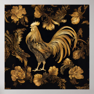 Gold Farmhouse haan op zwart. Poster