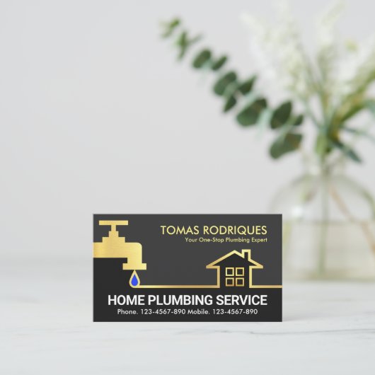 Gold Faucet Home Pipeline Border Visitekaartje (Staand voorkant)