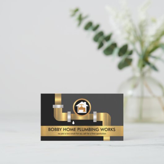 Gold Faucet Water Pipes Home Plumbing Contractor Visitekaartje (Staand voorkant)