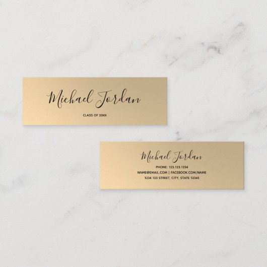Gold Faux Afstuderen Name Card Mini Visitekaartje (Voorkant / Achterkant)