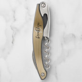 Gold Faux Brushed Metal Monogram Script Kurkentrekker (Achterkant)