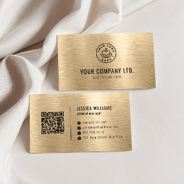 Gold Faux Brushed Metal Professional QR Code Visitekaartje