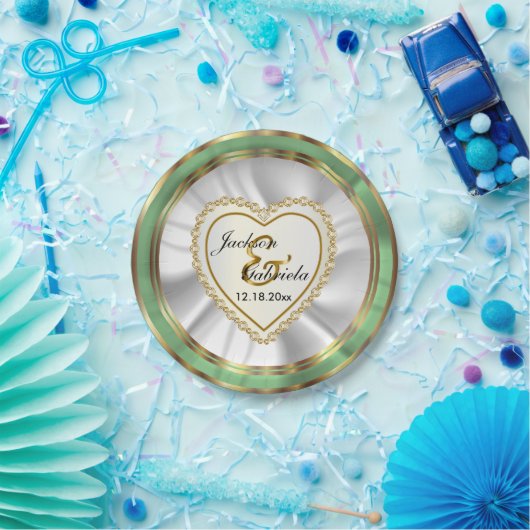 Gold & Faux Diamond & Mint Huwelijk of Jubileum Papieren Bordje (Feest)