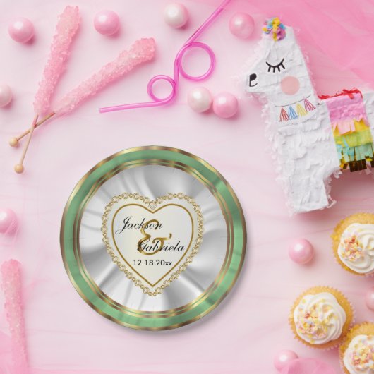 Gold & Faux Diamond & Mint Huwelijk of Jubileum Papieren Bordje (Feest)