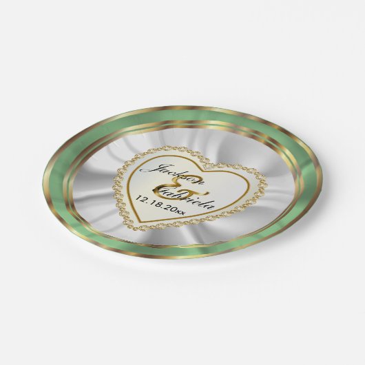 Gold & Faux Diamond & Mint Huwelijk of Jubileum Papieren Bordje (Gekanteld)