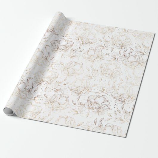 Gold Faux Elegant Hand Drawn Florals Wedding Gift Cadeaupapier (Uitgerold)