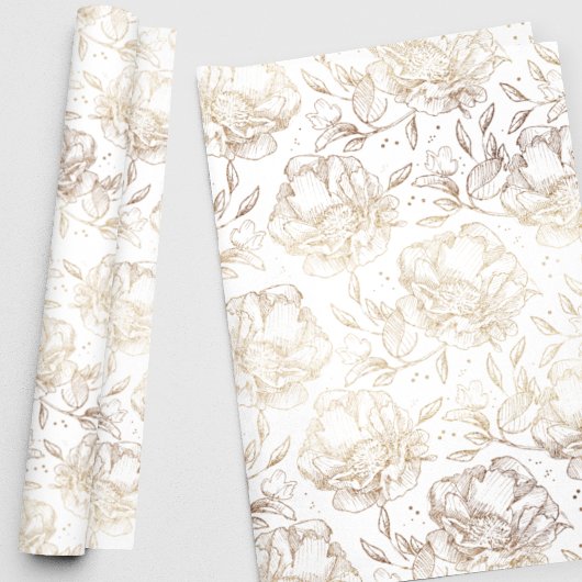 Gold Faux Elegant Hand Drawn Florals Wedding Gift Cadeaupapier