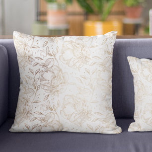 Gold Faux Elegant Hand Drawn Florals Wedding Gift Kussen