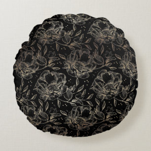 Gold Faux Elegant Hand Drawn Florals Wedding Gift Rond Kussen