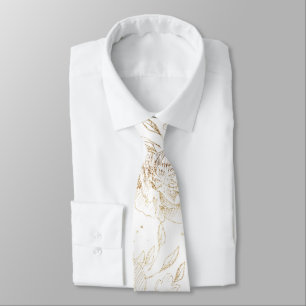 Gold Faux Elegant Hand Drawn Florals Wedding Stropdas