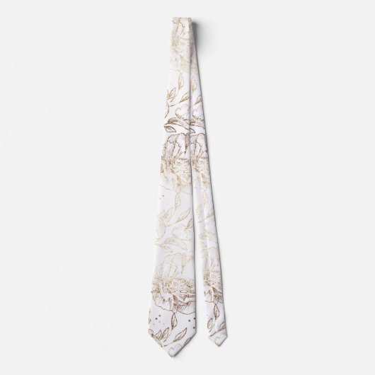 Gold Faux Elegant Hand Drawn Florals Wedding Stropdas (Voorkant)