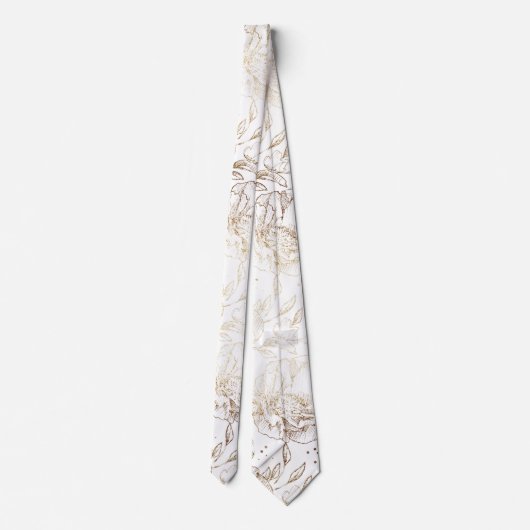 Gold Faux Elegant Hand Drawn Florals Wedding Stropdas (Achterkant)