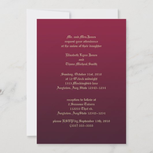 Gold Faux Embossed Wedding Invitation Kaart (Achterkant)