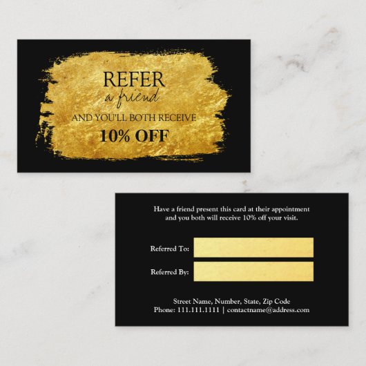 Gold Faux Foil Brush Reference Card Aanbevelingskaartje (Voorkant / Achterkant)