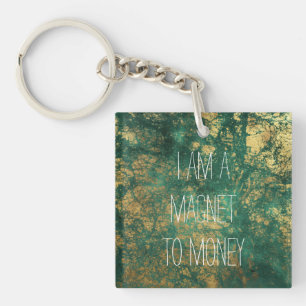 Gold Faux Foil en Green Money Manifest Quote Sleutelhanger