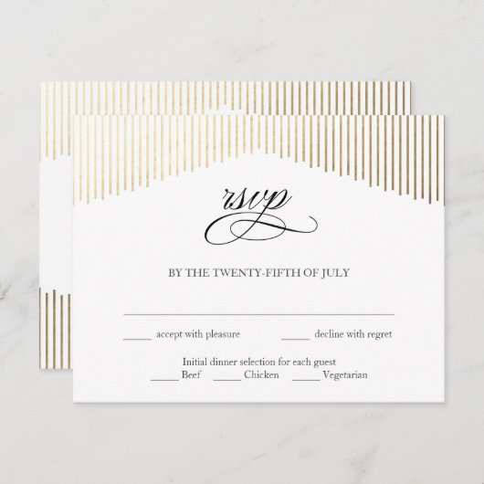 Gold Faux Folie Angles Art Deco RSVP Card (Voorkant / Achterkant)