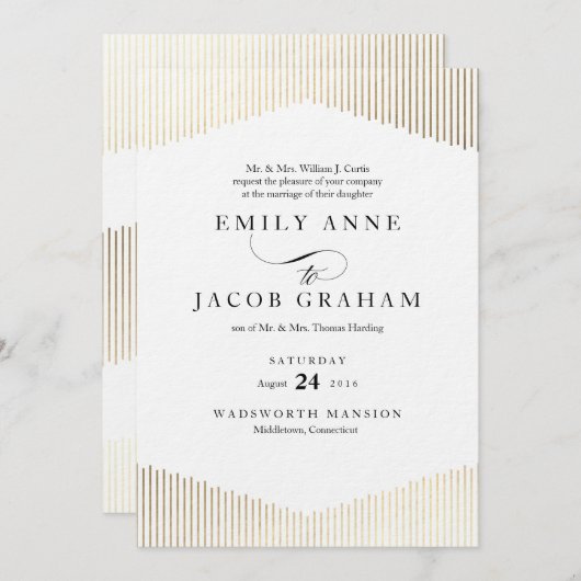 Gold Faux Folie Angles Art Deco Weddenschap Kaart (Voorkant / Achterkant)