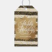 Gold Faux Folie Black White Stripes Holiday Cadeaulabel (Voorkant)