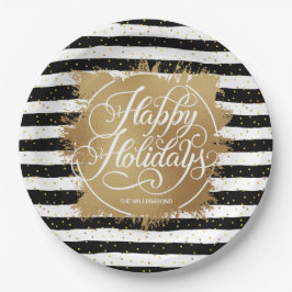 Gold Faux Folie Black White Stripes Holiday Papieren Bordje