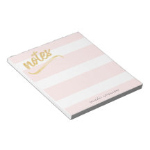 Gold Faux Folie Blush Pink Stripes and Name Notiti