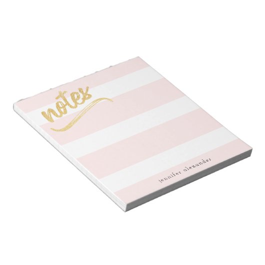 Gold Faux Folie Blush Pink Stripes and Name Notiti Notitieblok (Schuin)
