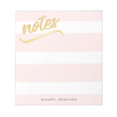 Gold Faux Folie Blush Pink Stripes and Name Notiti Notitieblok (Voorkant)
