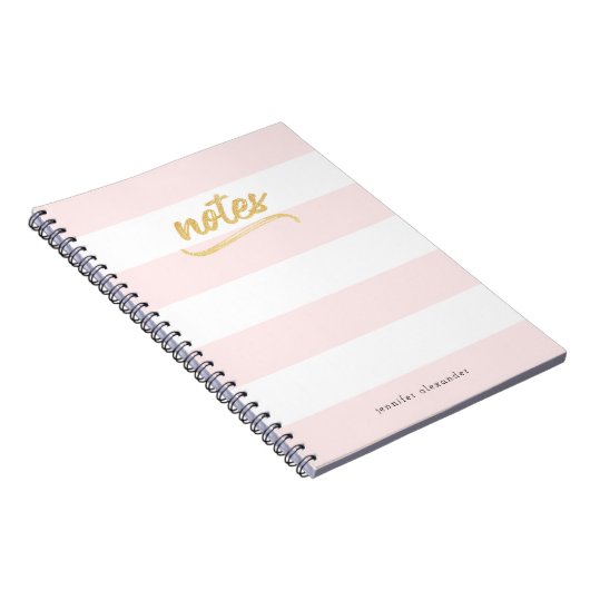 Gold Faux Folie Blush Pink Stripes Patroonnaam Notitieboek (Rechterzijde)