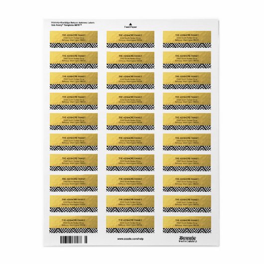 Gold Faux Folie Chevron Adres Label (Full Sheet)