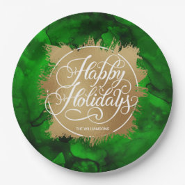 Gold Faux Folie Holiday Kerstgroene Waterverf Papieren Bordje