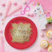Gold Faux Folie Holiday Kerstmis Rode Glitter Papieren Bordje (Feest)