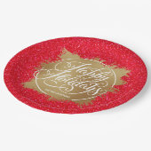 Gold Faux Folie Holiday Kerstmis Rode Glitter Papieren Bordje (Gekanteld)