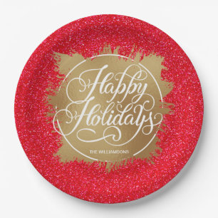 Gold Faux Folie Holiday Kerstmis Rode Glitter Papieren Bordje