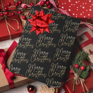Gold Faux Folie Merry KerstBlack Inpakpapier Vel