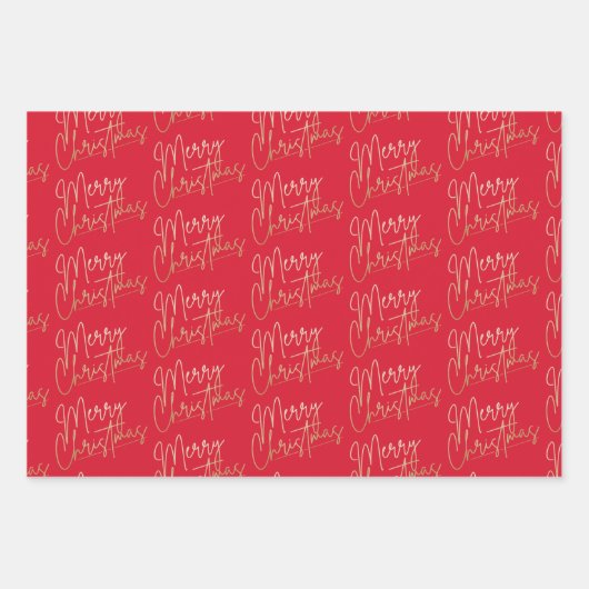 Gold Faux Folie Merry-kerstrood Inpakpapier Vel (Voorkant)