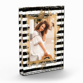 Gold Faux-Folie op zwarte witte strepen Fotoblokken (Links)