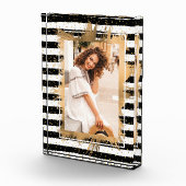 Gold Faux-Folie op zwarte witte strepen Fotoblokken (Rechts)