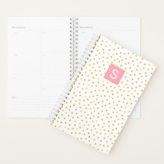 Gold Faux Folie Polka Dot Monogram Kalender Planne Planner (Display)