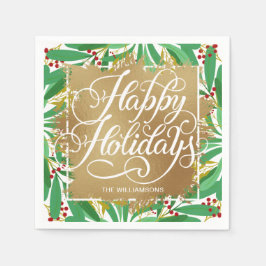 Gold Faux Folie Prettige feestdagen Greenery Berri Servet