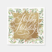 Gold Faux Folie Prettige feestdagen Greenery Berri Servet (Voorkant)