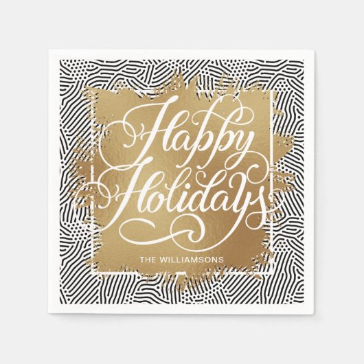 Gold Faux Folie Prettige feestdagen Modern Black Servet (Voorkant)