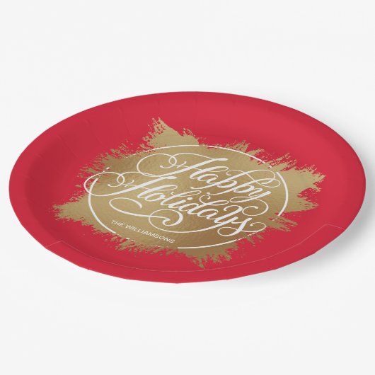 Gold Faux Folie Prettige feestdagen Red Papieren Bordje (Gekanteld)