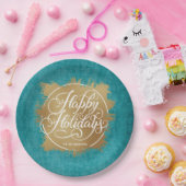 Gold Faux Folie Prettige feestdagen Turquoise Papieren Bordje (Feest)