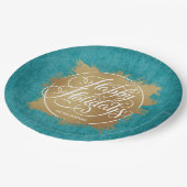 Gold Faux Folie Prettige feestdagen Turquoise Papieren Bordje (Gekanteld)