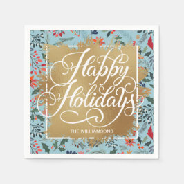 Gold Faux Folie Prettige feestdagen Winter Flowers Servet