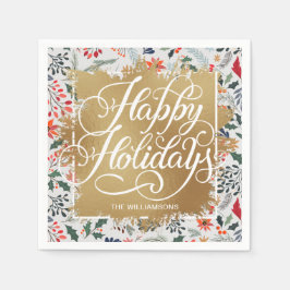 Gold Faux Folie Prettige feestdagen Winter Flowers Servet
